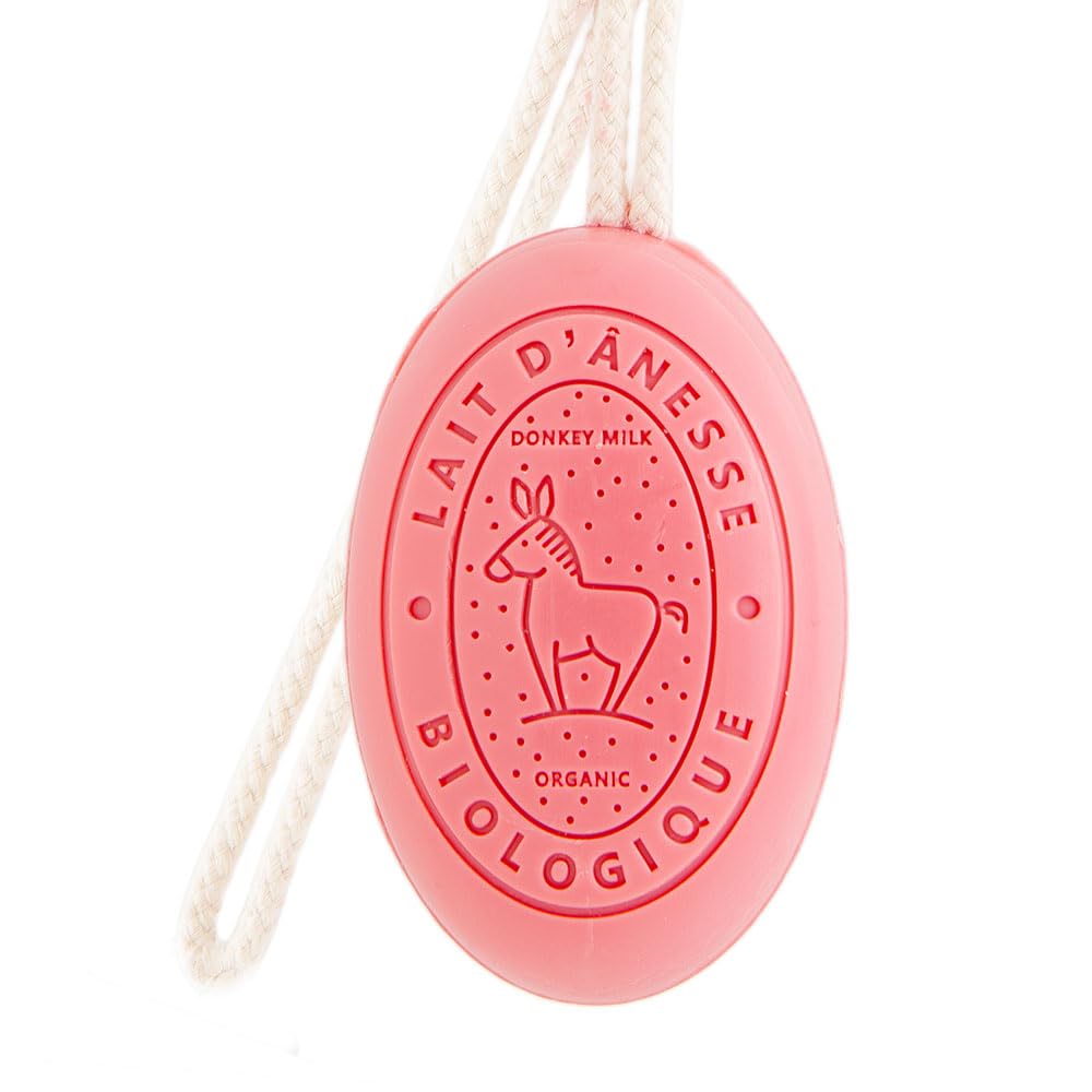Label Provence Savon de Marseille - French Soap on a Rope Made With Fresh Organic Donkey Milk - Strawberry Fragrance - 175 Grams