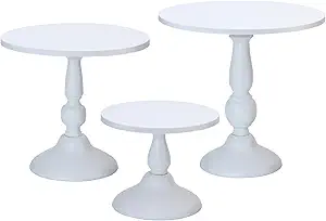 Set of 3 White Cake Stands, QENUIITEA Metal Round Cake Holder Dessert Pie Pizza Display Stand 8" 10" 12" Serving Tray Decoration for Wedding Celebration Party Birthday Baby Shower