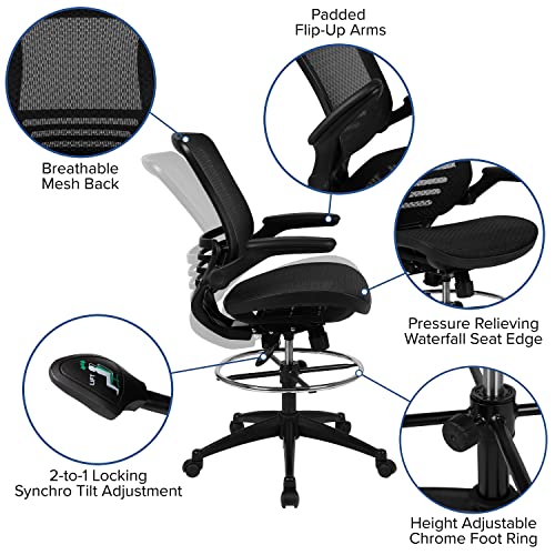 Image of Flash Furniture Waylon Mid-Back Swivel Office Chair with Adjustable Foot Ring and Seat Height, Ergonomic Executive Chair with Armrests, Black