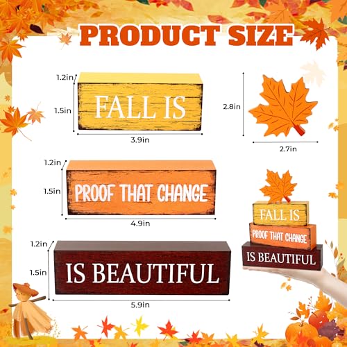 Image of 4 Pcs Fall Wooden Decor, Fall Table Decorations Gifts for Home