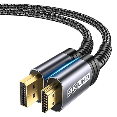 JSAUX 4K DisplayPort to HDMI Cable 6.6FT, DP to HDMI Video UHD 2K@120Hz/4K@30 Nylon Braided DP to HDTV Uni-Directional Cord for Dell, Monitor, Projector, Desktop, AMD, NVIDIA, Lenovo, HP-Grey