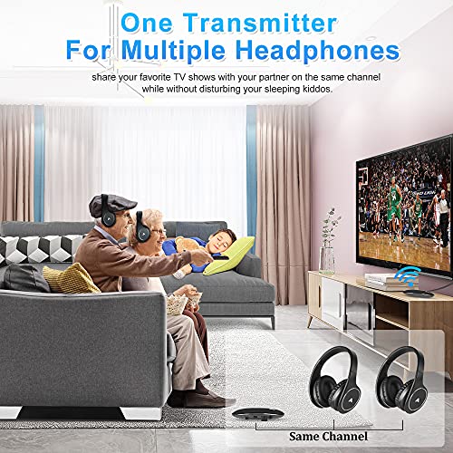 Wireless Headphones For Tv Watching, Folding Over Ear Headphones With 2.4Ghz Rf Transmitter Support Optical Rca Aux, No Audio Delay, 100Ft Wireless Range (Blackness) #TOP4