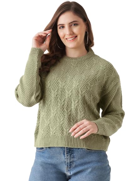 Image of Modeve Self Design Round Neck Casual Women Crop Top Sweater||Winterwear||
