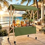 TrixmEsque Mobiler Marktstand Verkaufsstand Mit Rädern Und überdachung Holz Verkaufsständer Für Veranstaltungen Im Freien, Dessertwagen, Limonadenstand, Imbissstand Green 59x30.7x76.3in