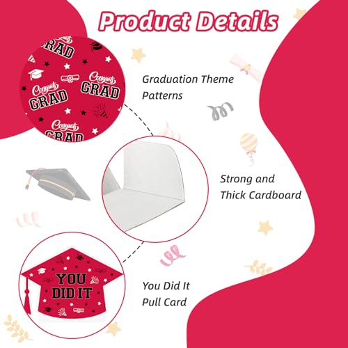 Image of WenmthG 2026 Graduation Money Box for Cash Gift Pull - Graduation Gift - 100 Pack Surprise Box Explosion Gift - DIY Grad Card Box - Graduation Party Supplies - Congrats You Did It! - Red