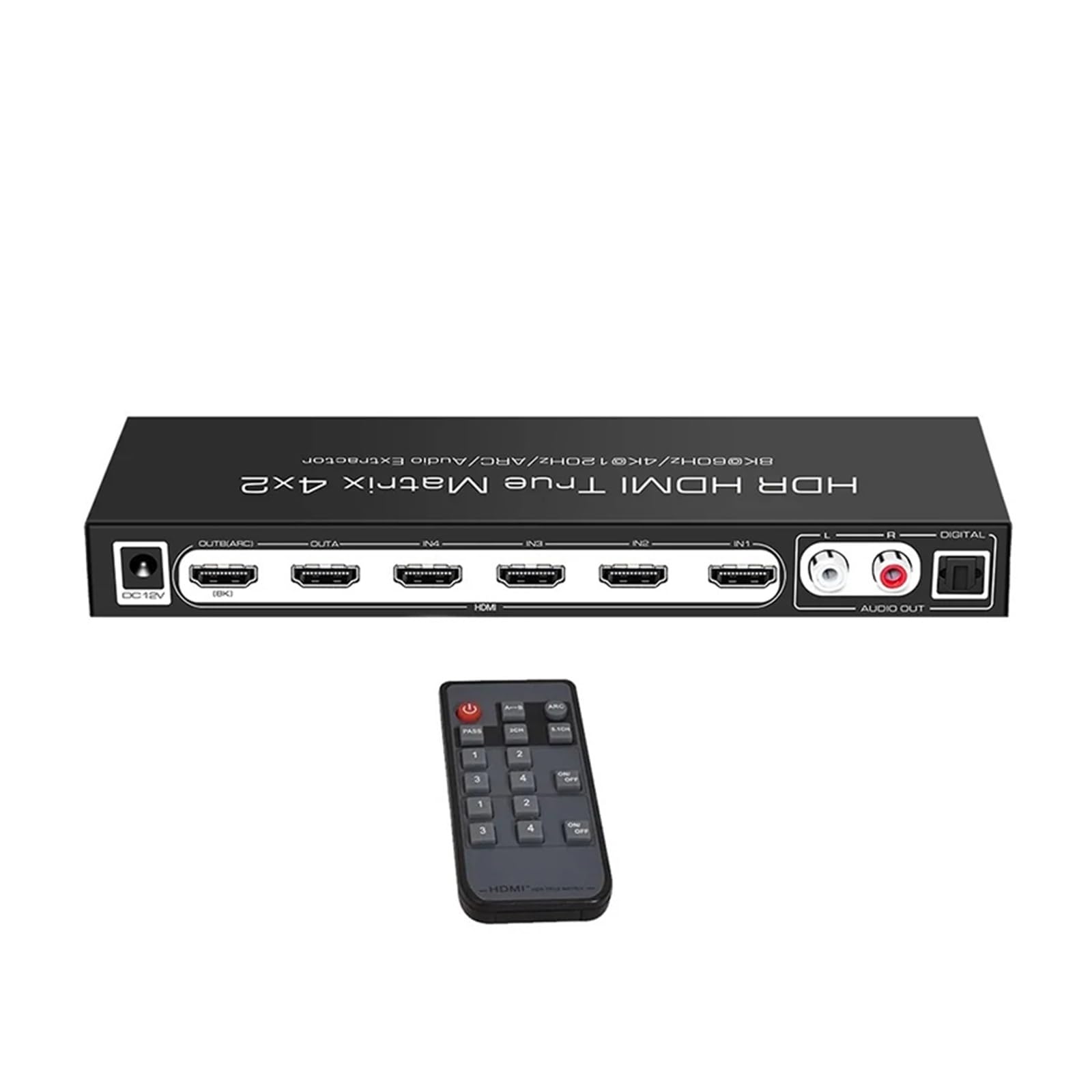 Konwerter Cyfrowy, Matryca przełącznika 8K 2.1, rozdzielacz wideo 4x2, ekstraktor 4K 120 Hz ARC Vision Atmos 7. 5. 2CH