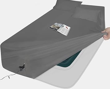 AEHISDHIE Queen Sheet Sets Air Mattress Sheets - 3 Pieces Queen Sheets Sets 16 to 24 inch - Inflate Without Disassembly Convenient & Firm Easy to use Air Mattress (Gray，Queen)