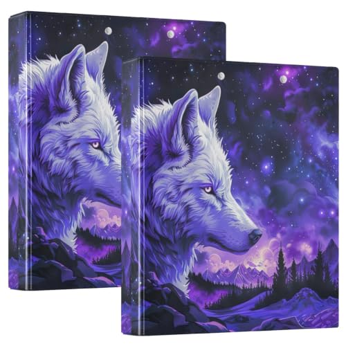 Classeur 3 anneaux D flexible loup galaxie violet porte-document scolaire et universitaire