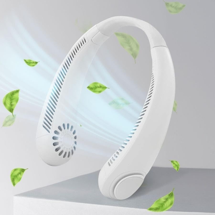 Image of TMY Portable Hanging Bladeless Neck Fan (White) | Rechargeable Battery Operated Personal Fan | 3 Speed Wearable Cooling Fan | Hands-Free USB Neck Fan for Travel, Office, Outdoor & Gym (TMYP16)