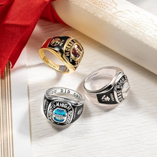 Custom Class Ring with Customized Logo Symbol for Women Men Signet Graduation Ring for Her 2025 Grad Junior Rings Personalized Gold Championship Rings High School College University Graduation Gifts4