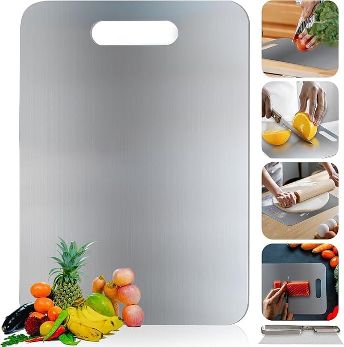Viretang Large Stainless Steel Cutting Board for Kitchen - Premium Vegetable and Fruit Cutter, Heavy-Duty Metal Chopping Board Home Hotel and Restaurant Use Big Size Padd (36 cm X 25 cm) (Silver)