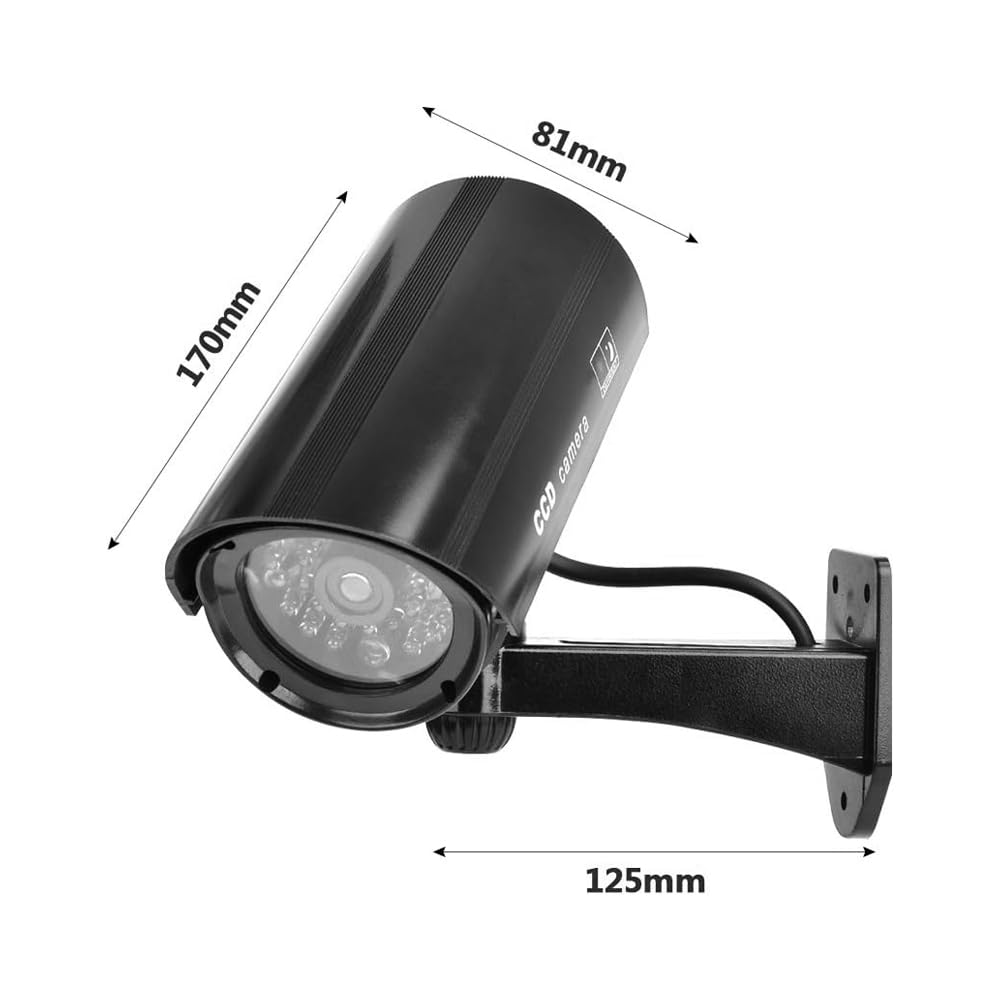 2 cámaras de simulación a prueba de agua con forma de bala, color negro, cámara de seguridad de simulación con luz LED roja intermitente para vigilancia al aire libre (negra)