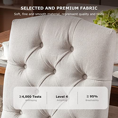 Colamy Button Tufted Dining Chairs Set Of 2, Upholstered Parsons Dining Room Chairs, Fabric Kitchen Side Chair With Nailhead Trim And Wood Legs, Beige #TOP5