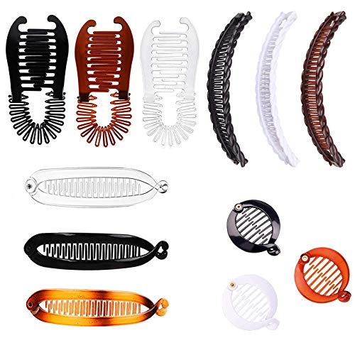 Jmassyang 12pcs Banana Hair Clips Set, 4 Styles Plastic Flexible Interlocking Banana Clip Fishtail Ponytail Holder Comb Vintage Banana Clip Fish Clips Holder Hair Accessories for Women Girls