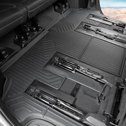 Image of Floor Mats for Chevy Suburban /GMC Yukon XL /Cadillac Escalade ESV 2021-2026, All Weather Cargo Liner with Backrest Cover and Door Sill Guards Accessories, Full Coverage Set (Fit 7 Seats)