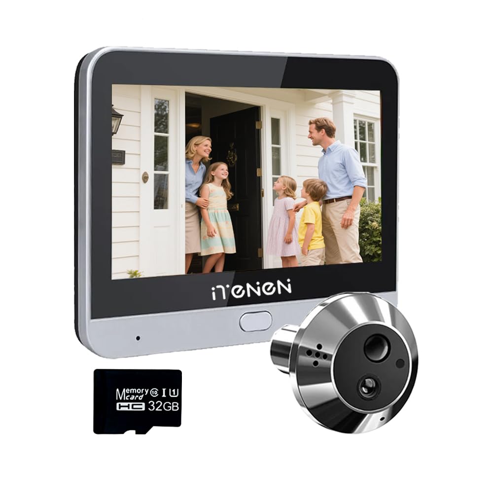 iTenen PDA Audio Bidireccional, Mirilla Digital de Puerta Batería 3.0mp con Microsd de 32 GB,Vídeo Inalámbrico de Pantalla de 4.3 Pulgadas, 140 ° Cámara de Puerto, Detección de Movimiento PIR