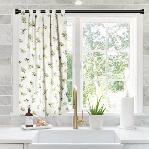 MORE FREE-Cortina Cocina de Estilo Español con Tirantes,Tela Opaca Máxima Privacidad para Comedor,50% Algodón 50% Poliester Aceitunas 90x145cm 1 Paneles