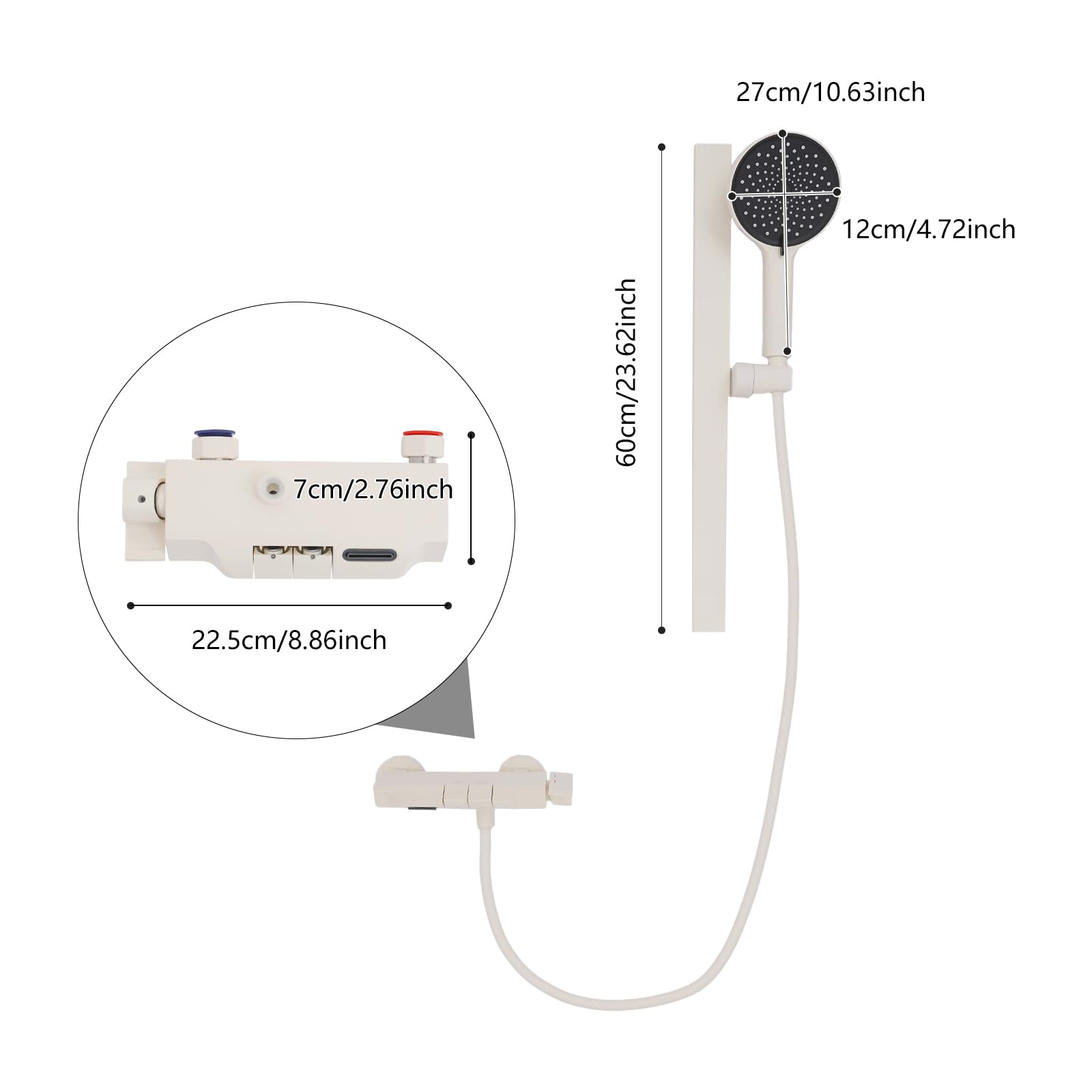 Colonna doccia con rubinetto e doccetta regolabile, set doccia a parete con 3 modalità di uscita dell'acqua, sistema doccia con asta regolabile in altezza (bianco)
