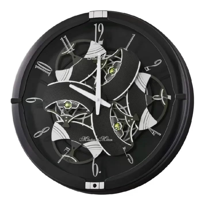 Seiko Wall Clock | Black Plastic Frame, Melodies in Motion, Hi-Fi Musical Chime, Hourly Melody Playback, Auto Night Silence Sensor (Size: 38 D × 38 H × 9.7 W CM | Weight: ~2.2 kg) | Model: QXM621K 1