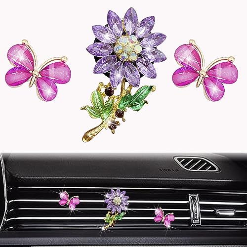 Image of 3Pcs purple Car Decorations Car Air Vent Clip Flower Shape Air Freshener Vent Clip Car Dashboard Decor Ornaments Car Interior Accessories (Purple)