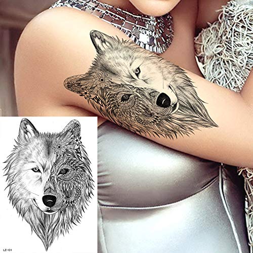 6 Sheets FANRUI 3D Large Realistic Geometric Wolf Temporary Tattoos For Men Women Waterproof Tribal Forest Wolf Fox Coyote Temporary Tatoo Arm Leg Shoulder Armband Custom Fake Tattoo Sticker Paper DIY