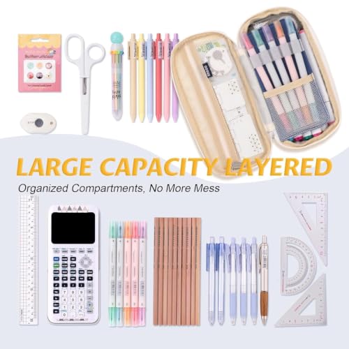 Image of Kawaii Cute Aesthetic Pencil Case for Girls & Boys | 3 Layer 6 Compartment Large Capacity Pencil Pouch with Zipper | Cartoon Stationery Organizer Bag for Students & Kids