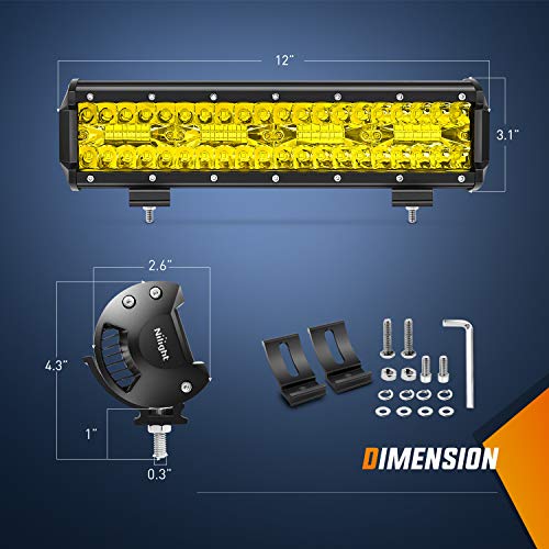 Image of Nilight - 18033C-A 12 Inch 240W Amber Lights Triple Row Spot & Flood Combo 30000LM Bar Driving Boat Led Off Road Lights for Trucks, 2 Years Warranty