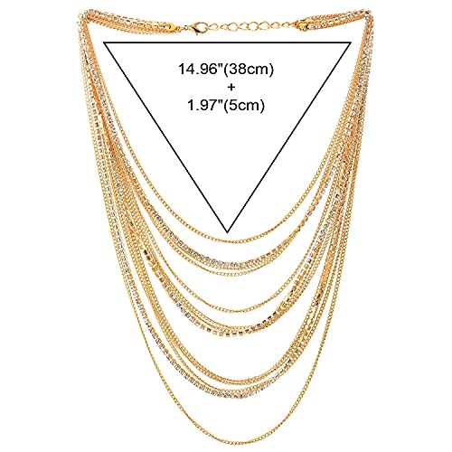Waterfall Multi-Strand Chains Statement Collar Necklace with Rhinestones Chains, Dress3