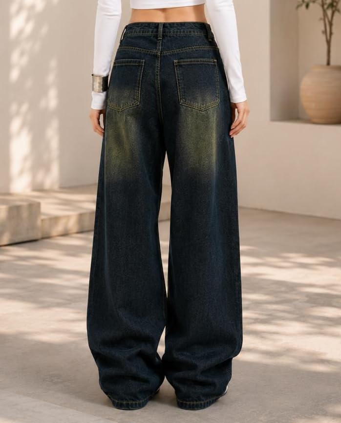 Image of ODDMONEKY Baggy Jeans for Women || Korean Jeans for Women || Wide Leg Korean High Waist Baggy Denim Pants (Wjeans-7)