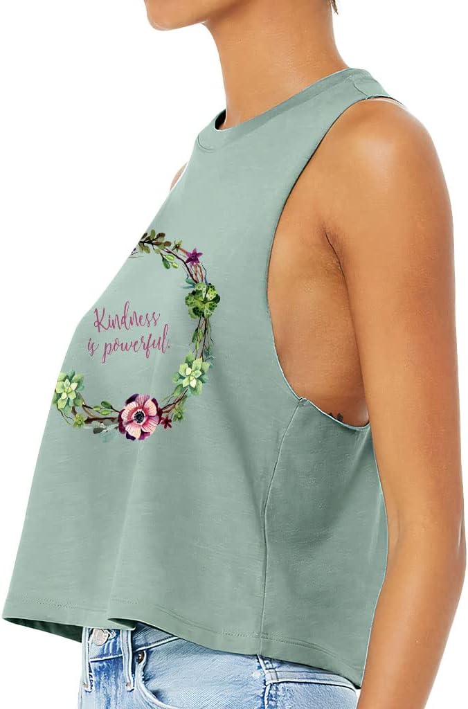 Kindness is Power Racerback Cropped Tank - Floral Women's Tank - Print Tank Top