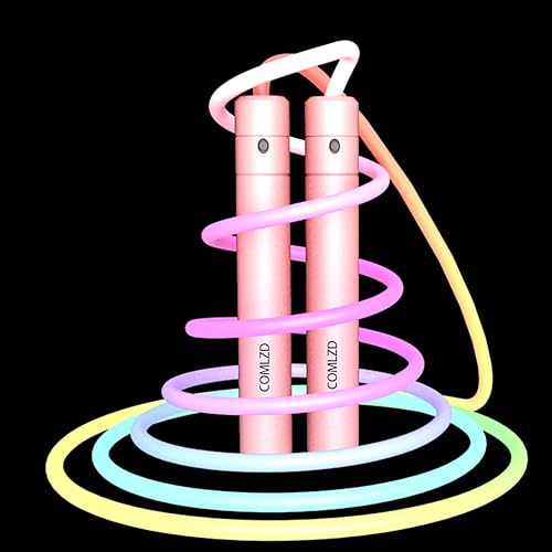 COMLZD Cuerda de saltar para niños, cuerda de saltar arcoíris con luz LED para fitness, 4 modelos 7 de cambio de color, longitud ajustable de 10