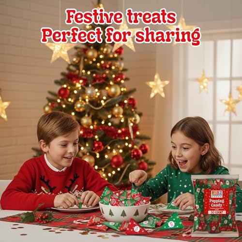 Christmas Popping Candy Bulk – 50 Pack Individually Wrapped Holiday Candy – Stocking Stuffers for Kids – Xmas Party Favors, Classroom, Holiday Goodie Bag Fillers, Kids Christmas Treats, and Birthday Parties - image 6