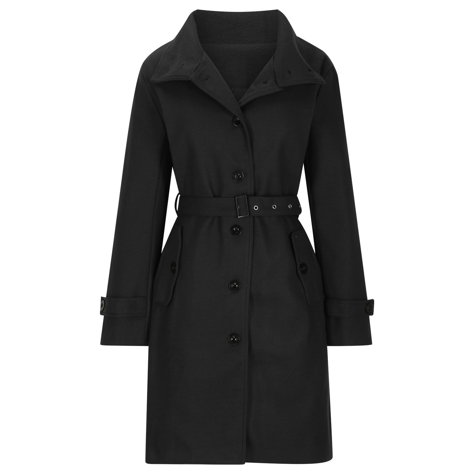 Womens Winter Casual Wool Double Breasted Notch Collar Dressy Long Trench Coat Dressy Casual Fashion Overcoat