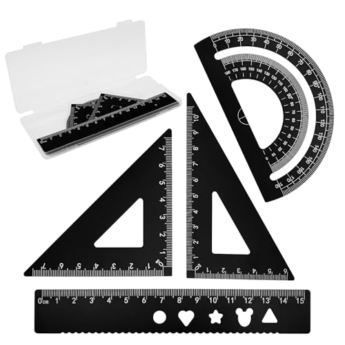 4 Piezas Set de Geometría Conjunto de Reglas de Aluminio Metal Recto Triángulo Herramienta Matemáticas Ruler 15cm Regla de Escala Juego para Estudiantes Arquitectos Ingenieros y Delineantes(Negro)