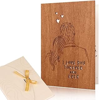 Creawoo Handmade Wood Love Greeting Card, I Love You Forever & Ever Wooden Anniversary Birthday Cards for Her Him Wife Husband, Idea Happy Anniversary, Wedding, Dating, Valentine's Day Card