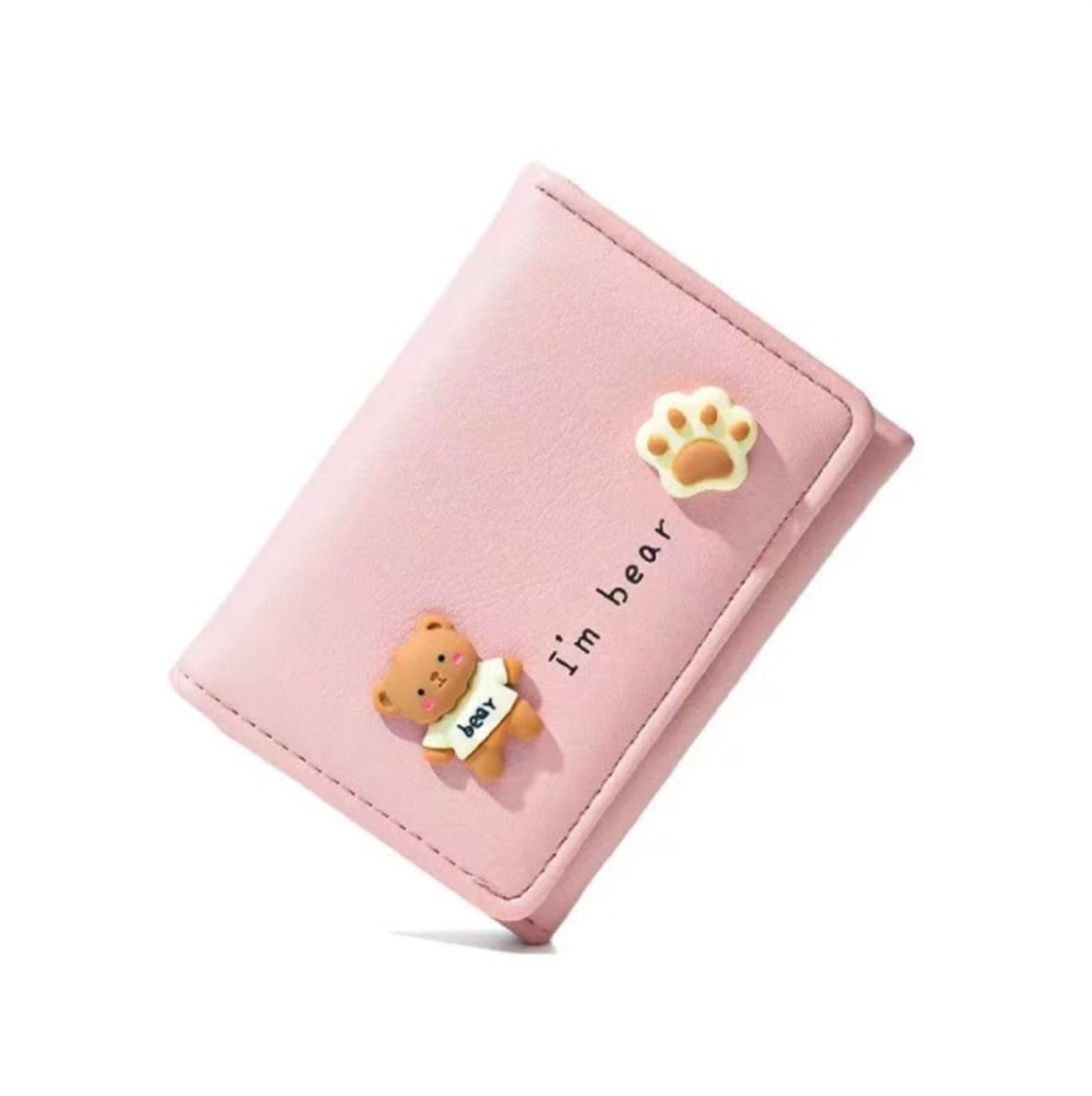 PorząDek W śRodku Portfel Niedźwiedź Z Krótką Klamrą, Portmonetka Na Zamek Błyskawiczny Dla Dziewczynek, Kieszonka Monety, Etui Karty Do PodróżY(Pink)
