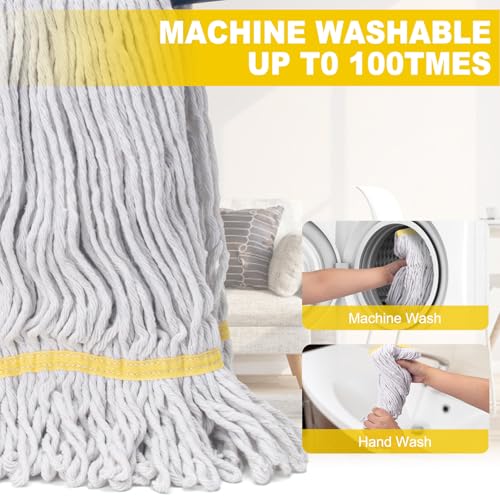 Commercial Mop with 3 Large Replacement Heads,Heavy Duty Industrial Mops | 59" Long Handle,for Floor Cleaning,Looped-End String Wet Cotton Mop for Home,Kitchen,Office,Garage,Concrete/Tile Floor - Image 6