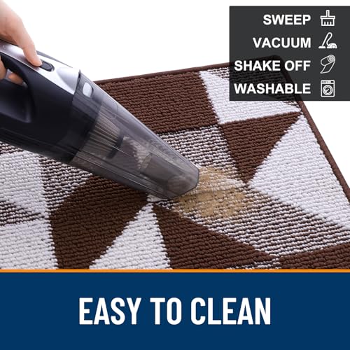 Image of OLANLY Door Mat Indoor Entrance Washable 36x24, Odor-Free Low-Profile Front Back Geometric Doormat, Absorbent Resist Dirt Entry Carpet, Easy to Clean Sturdy Floor Mats for Entryway, Dark Brown