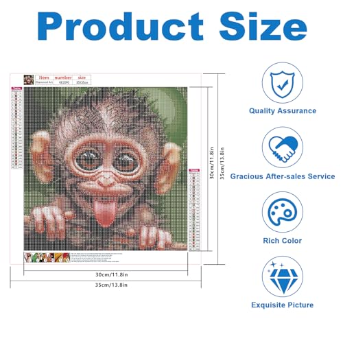 Image of Funny Animal DIY 5D Diamond Painting Kits for Adults, Cute Monkey Portrait Diamond Art Kits for Adults Beginner, Full Drill Dot Painting Gem Art Kits for Home Wall Decor 13.8x13.8 Inch