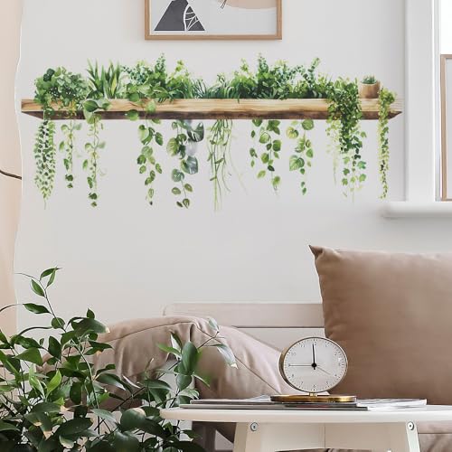 milaosk Wandtattoo Grüne Blätter Pflanzen Blume Wandsticker Selbstklebende Tapete Ranke Efeu Rebe Blumentopf Wandbilder Kunst Wandaufkleber Wanddeko für Wohnzimmer Schlafzimmer Küche Flur