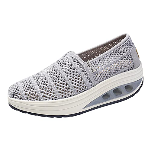 Generic Summer Women's Shoes Breathable Rocking Shoes with Thick Soles and Mesh Fabric for Versatile Wearing with Single Shoes Go Walk Slip on Sandals for Women (Grey, 7.5)