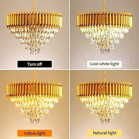 Image of Modern Ceiling Lamp 4-Tier Round Crystal Chandelier for Living Room | Modern Ceiling Light Jhumar for Hall for Home Decoration + 3 Color LED Light (Full Gold, 500MM)