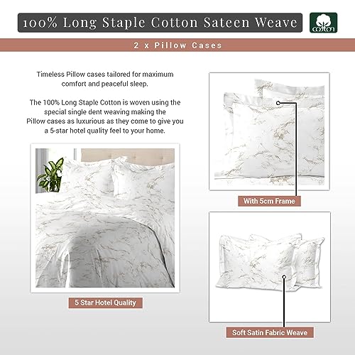 Pizuna Cotton Carrara Marble Taupe Printed King Size Oxford Pillow Cases 2 Pack - Image 3