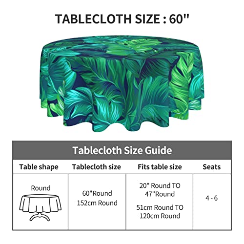 Tropical Hawaiian Leaves Turquoise Leaf Summer Waterproof Picnic Patio Party Round Table Cloth Cover Decorations Fabric 60 Inch Circular Tablecloth For 20-47 Inch Home Dining Room Kitchen Decor #TOP3