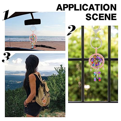 INFUNLY 6 Set DIY Dream Catcher Keychain Mini Dream Catcher with Color Bead Handmade Small Dream Catcher Key Ring for Bag Pendant Car Mirror Hanger Backpack Charm - Image 4