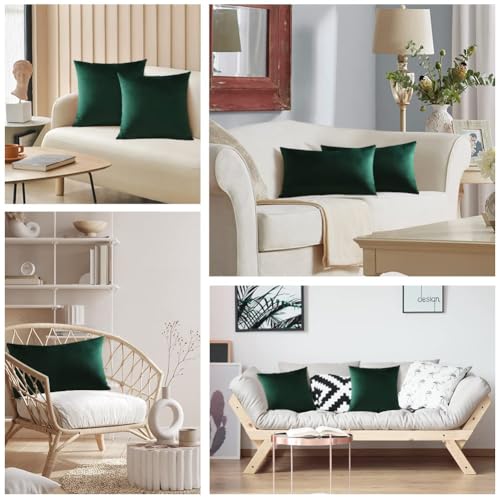Image of Remsy Holland Velvet Rectangular Cushion Covers Pack of 2 | 16 inch x 24 inch / 41 x 61 cm, Army Green | Soft Pillow Covers Cushion Case for Sofa Bedroom Chair Car, Home Decor