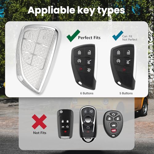 Image of Car Key Fob Cover for Buick, Rhinestone Wristlet Case, White