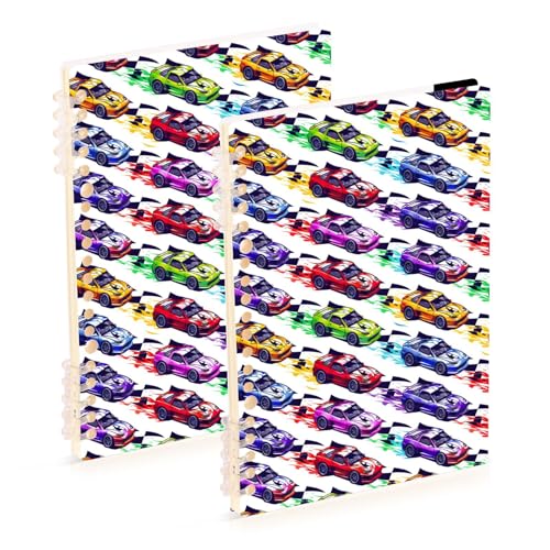 ALAZA Colorful Race Cars Flags Notebook Journals 2 Pack, Spiral Notebook for Women Men, Hardcover Spiral Notebook 5.7x8.3 Inch