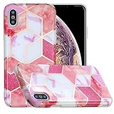 Miagon Marmor Hülle für iPhone XR,Dünn Weich Silikon Flexible Handyhülle Schutzhülle Galvanisiert Marble Bumper Handytasche Zurück Cover Gummi,Rosa