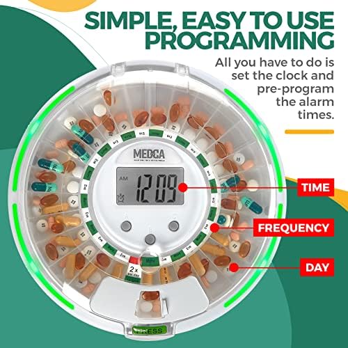 Automatic Pill Dispenser with 28-Day Electronic Medication Organizer - Lockable Key Pill Container with LCD Display, Light and Sound Reminder Alarm for Scheduled Medication for Seniors and Elderly